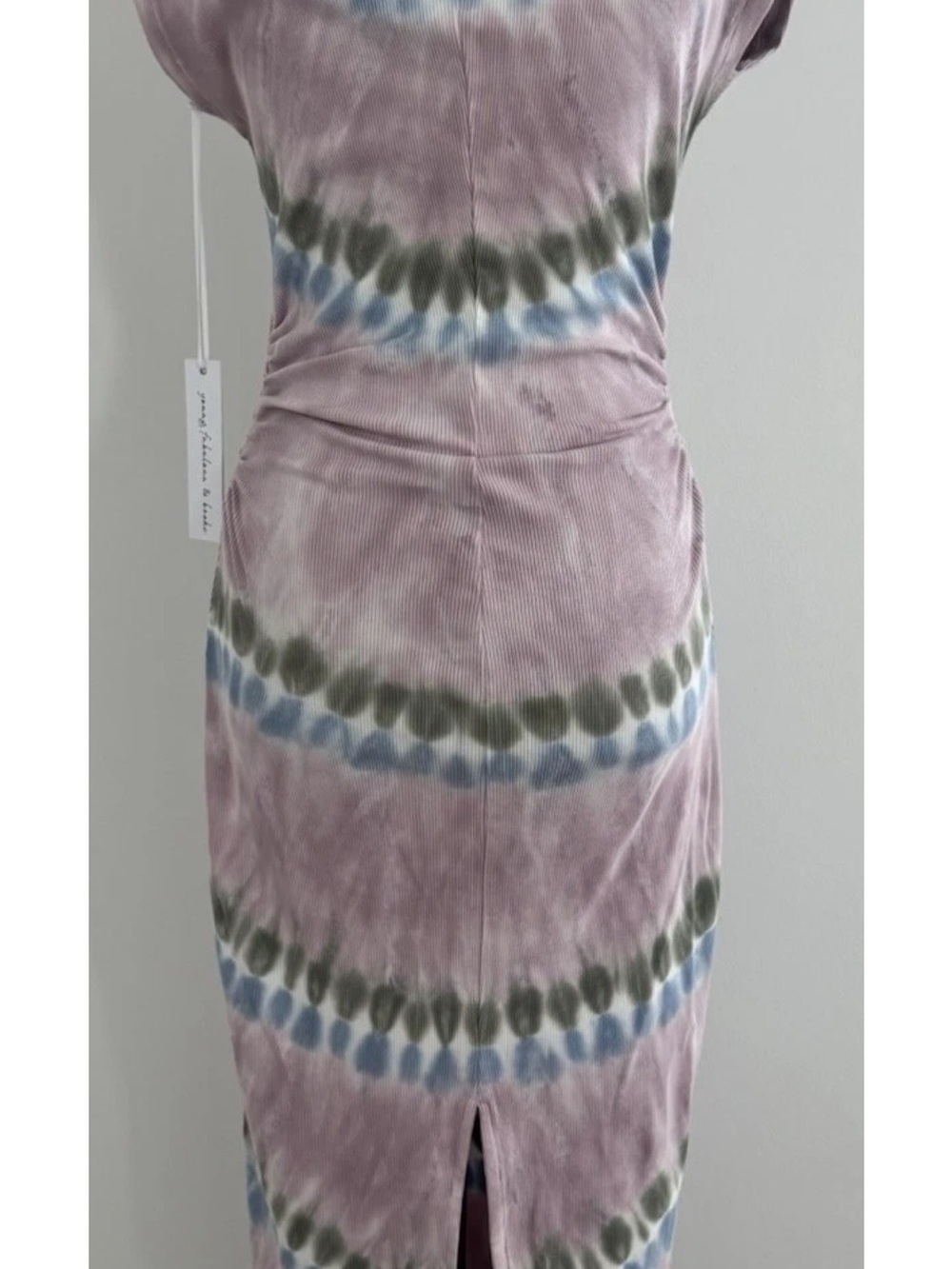 Young Fabulous & Broke S Mauve Tie-Dye Midi Dress with Blue and Olive Accents, - Picture 8 of 8